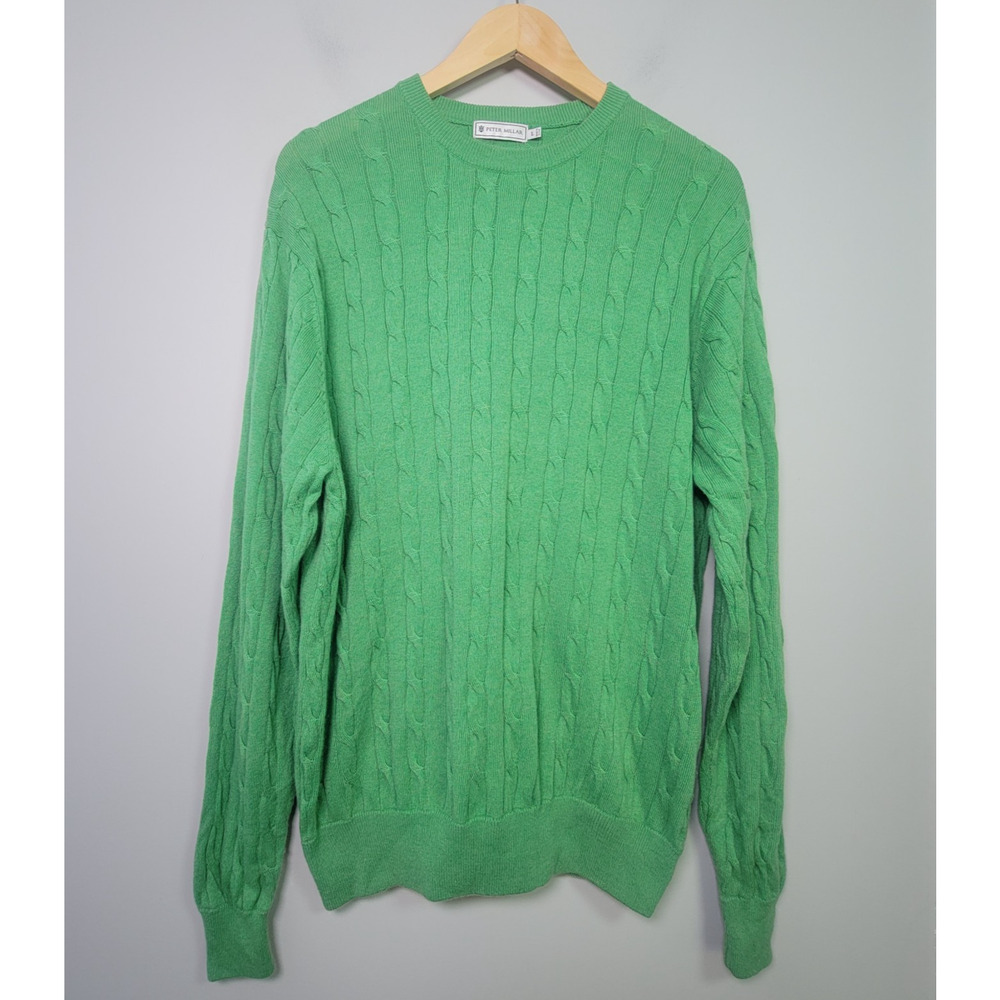 Peter Millar Lux Blend Sweater Mens L Wool Cashmere Cable Knit Green